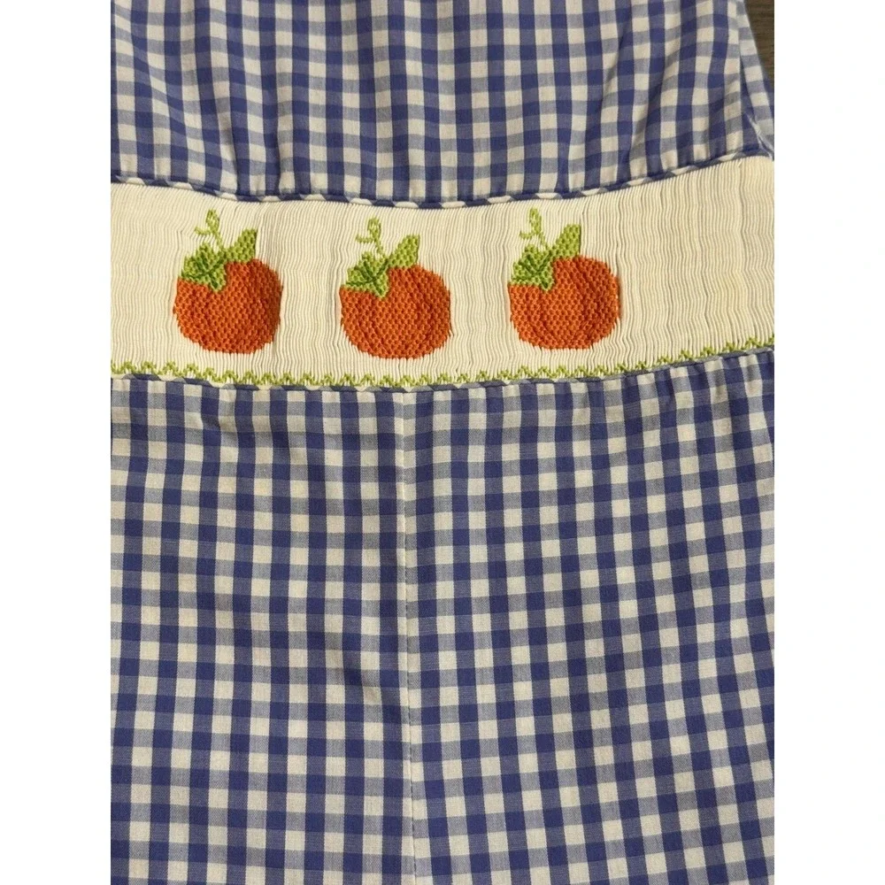 Toddler Boys Longall Overalls Size 2 Blue Gingham Smocked Pumpkin Fall Preppy